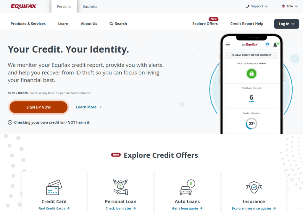 Equifax page where people could get their credit scores