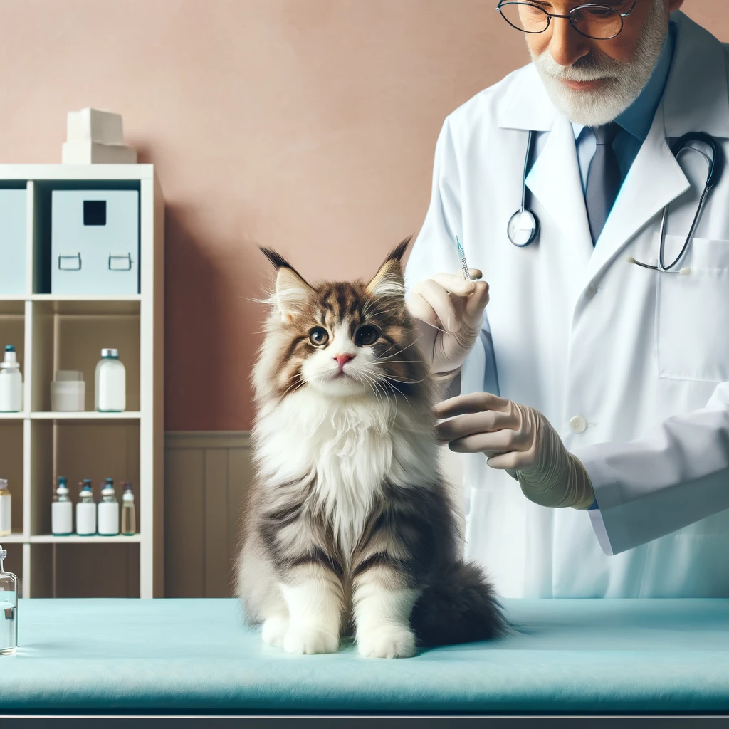 cute cat getting annual booster vaccinations