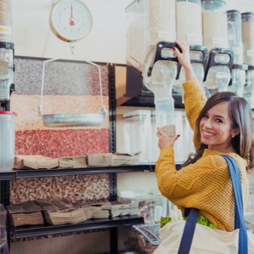 woman buying food in bulk to save money on food